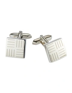 Rhodium Square Etched Cufflinks