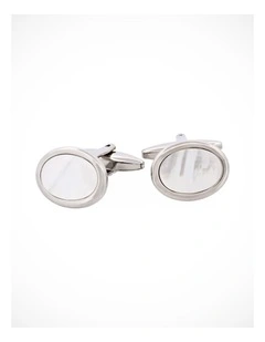 Rhodium Plated & Mop Oval Cufflinks