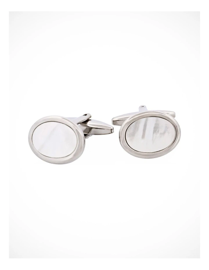 Rhodium Plated & Mop Oval Cufflinks image 1