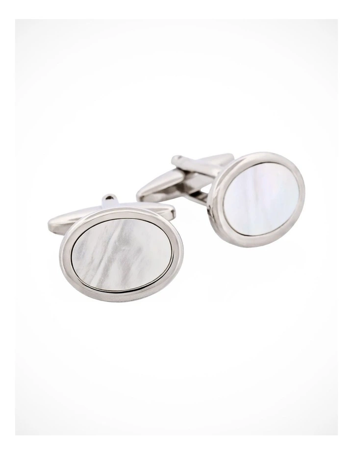 Rhodium Plated & Mop Oval Cufflinks image 2