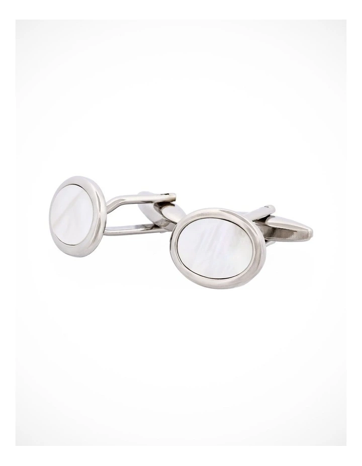 Rhodium Plated & Mop Oval Cufflinks image 3