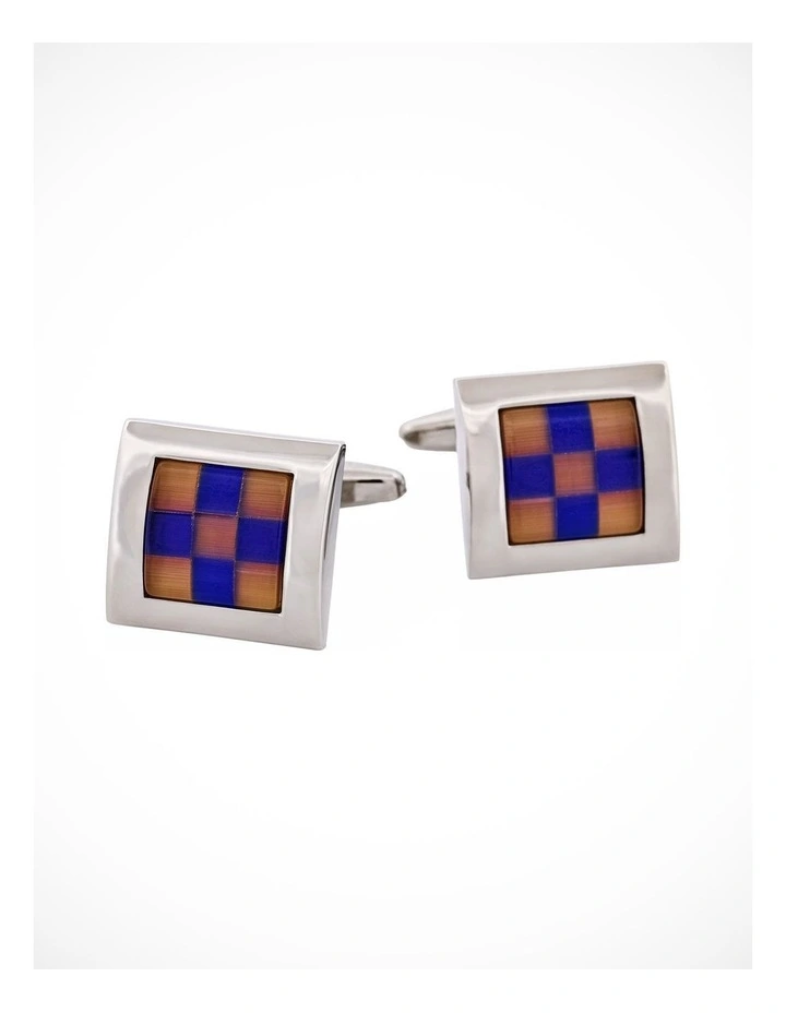 Orange Navy Check Cufflinks image 1