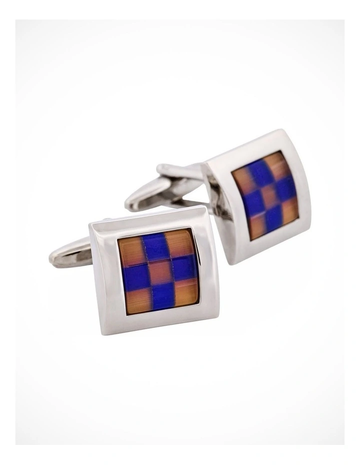 Orange Navy Check Cufflinks image 2