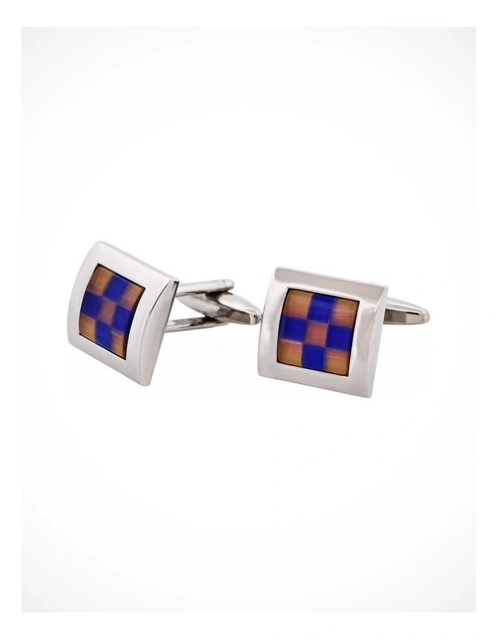 Orange Navy Check Cufflinks image 3