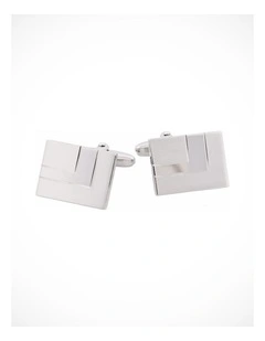 Rhodium Plated Diamond Cut Striped Cufflinks
