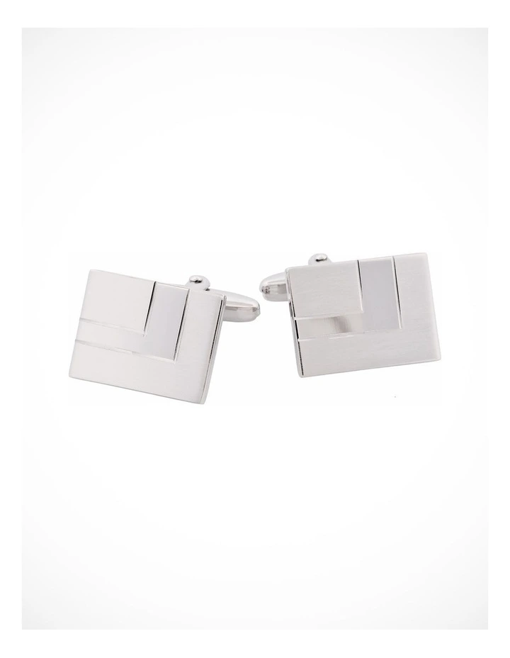 Rhodium Plated Diamond Cut Striped Cufflinks image 1