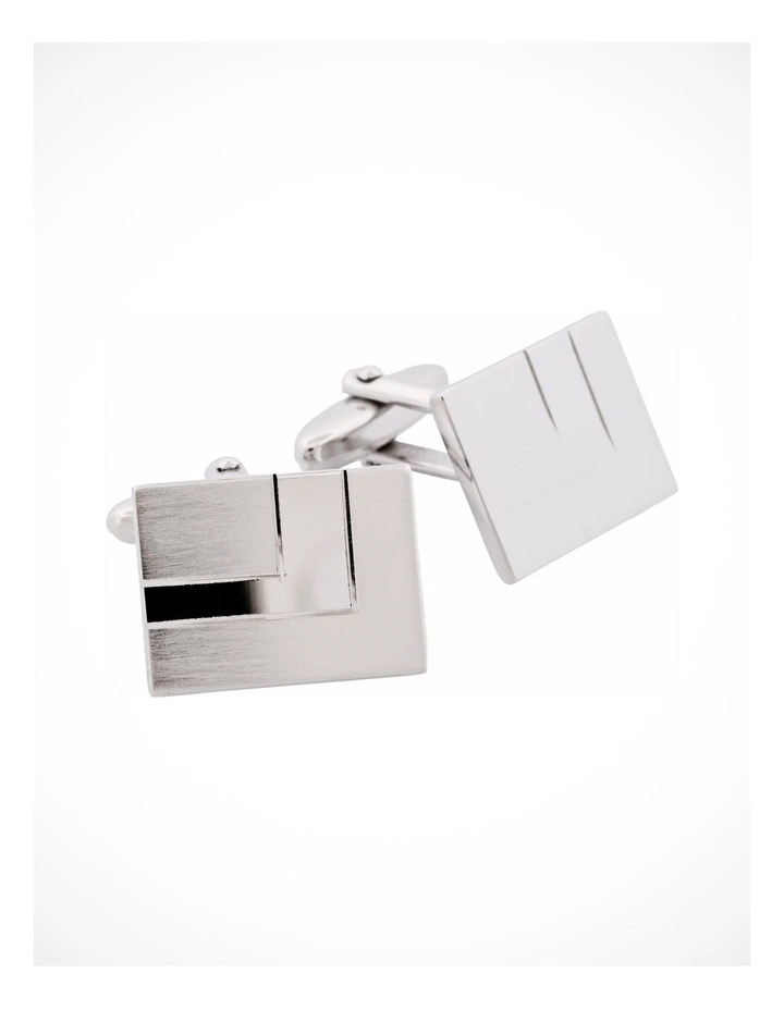 Rhodium Plated Diamond Cut Striped Cufflinks image 2