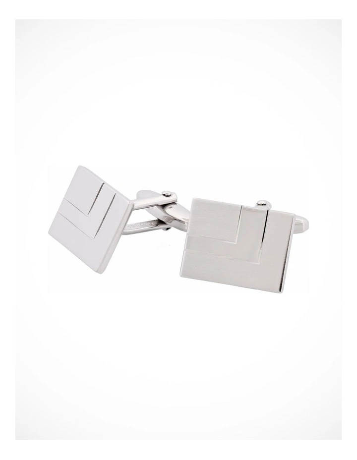 Rhodium Plated Diamond Cut Striped Cufflinks image 3