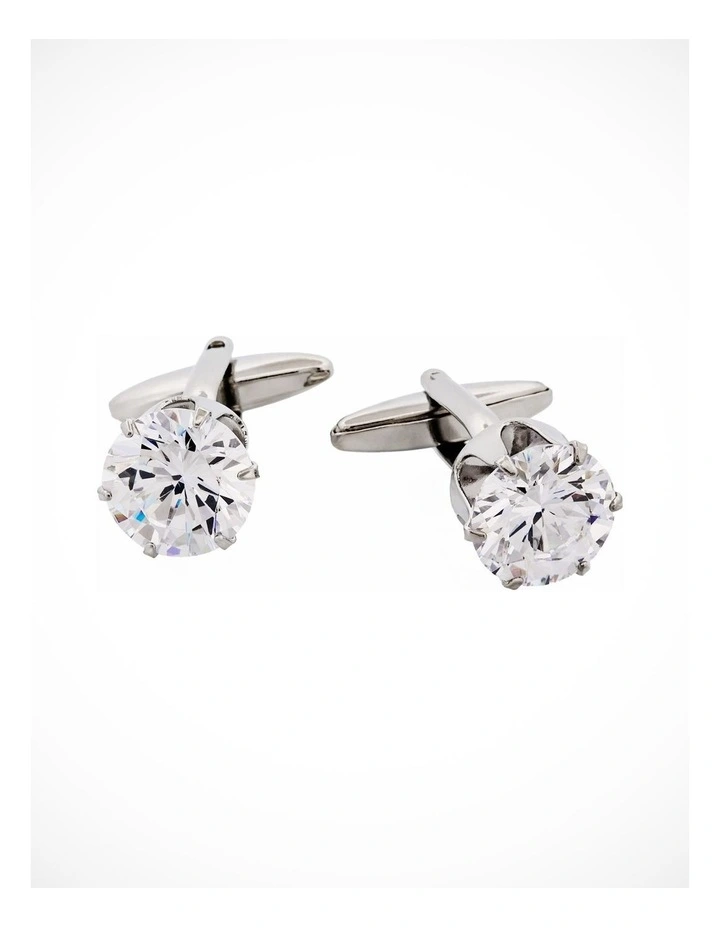 Rhodium Plated Diamond Shaped Crystal Cufflinks image 1