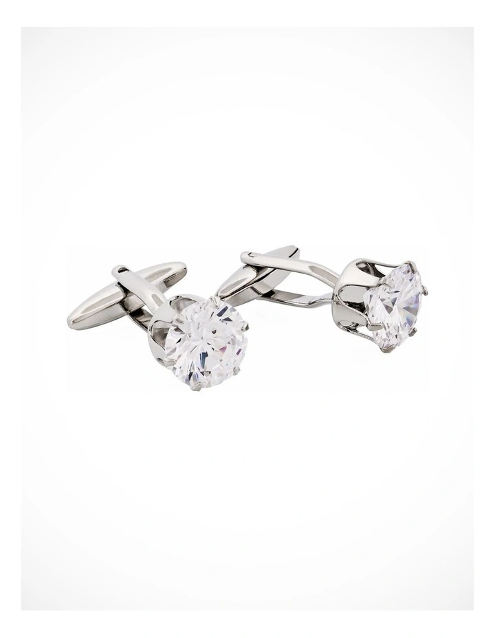 Rhodium Plated Diamond Shaped Crystal Cufflinks image 2