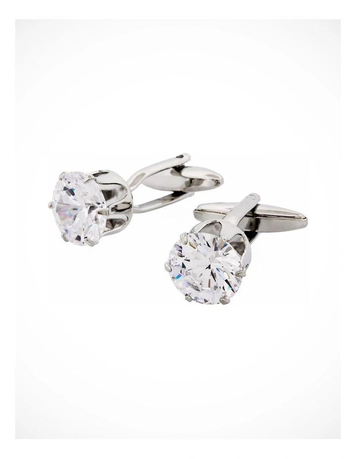 Rhodium Plated Diamond Shaped Crystal Cufflinks image 3