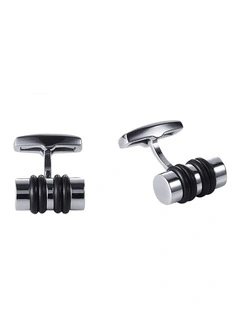 Stainless Steel & Black Rubber Cylinder Cufflinks