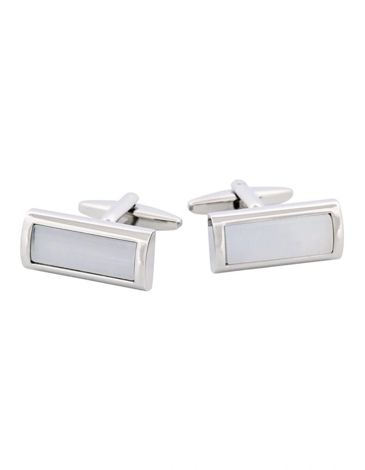Small Grey Cats Eye Rectangle Domed Cufflinks image 1