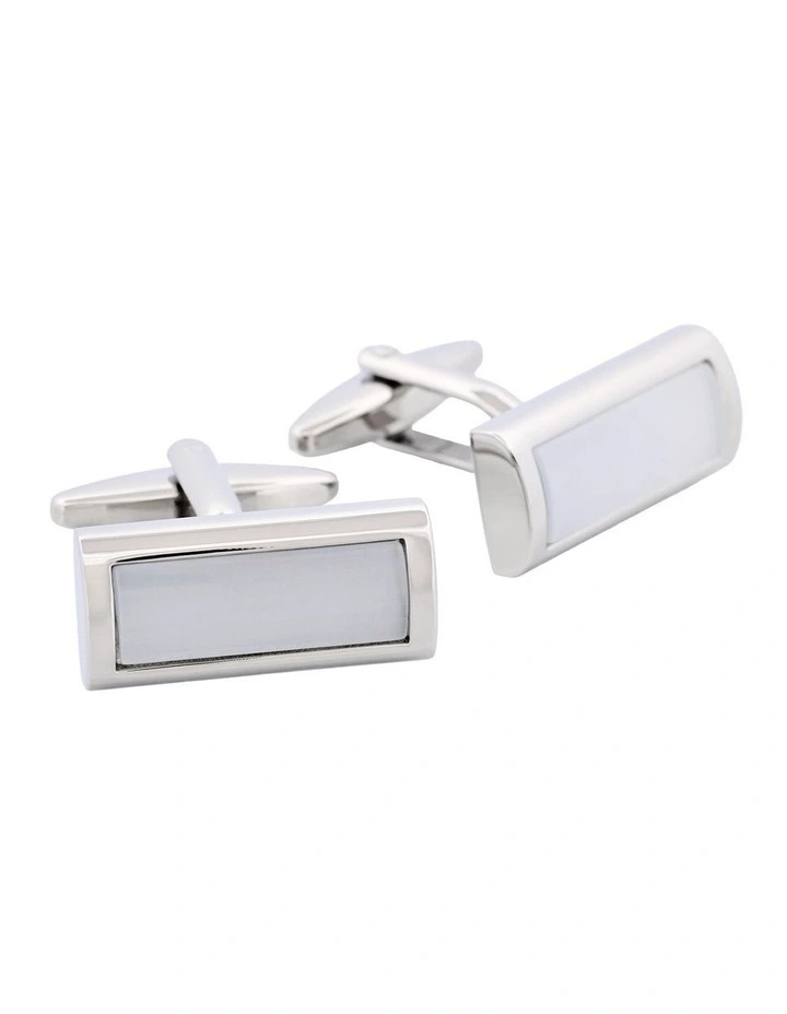 Small Grey Cats Eye Rectangle Domed Cufflinks image 2