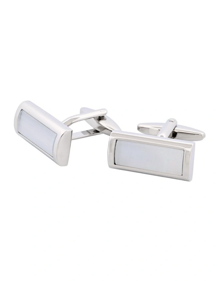 Small Grey Cats Eye Rectangle Domed Cufflinks image 3