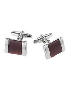 Rhodium Plated Purple Cats Eye Square Cufflinks