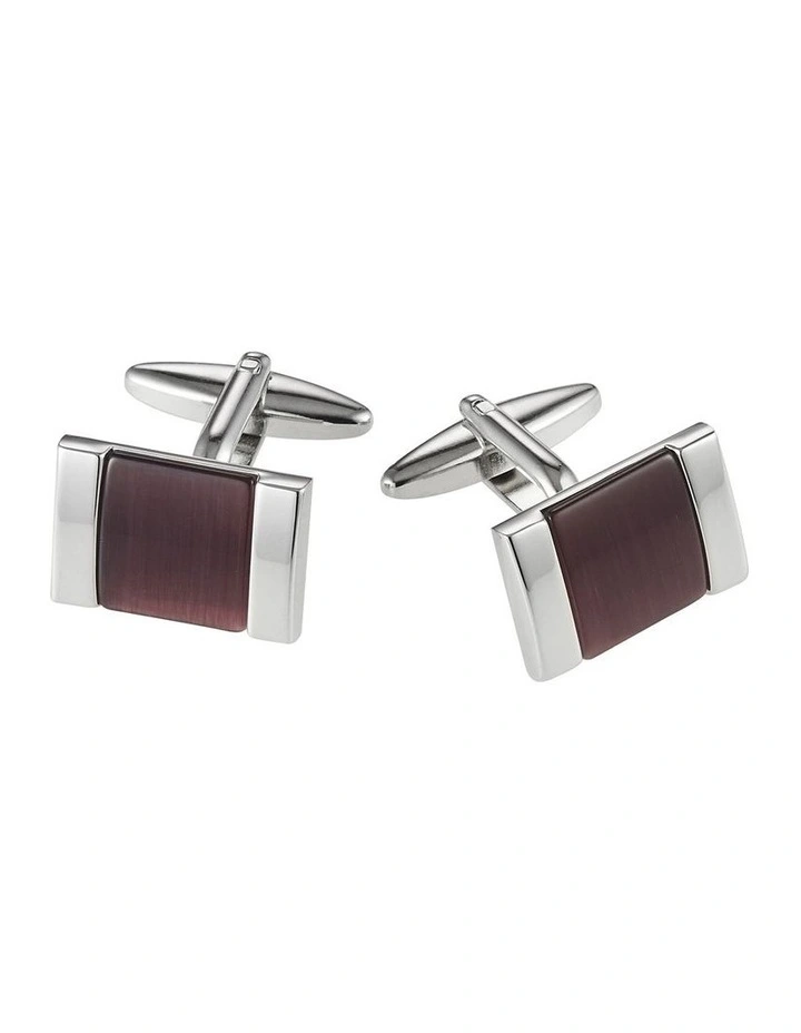 Rhodium Plated Purple Cats Eye Square Cufflinks image 1