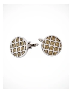 Light Grey Check Enamel Round Cufflinks