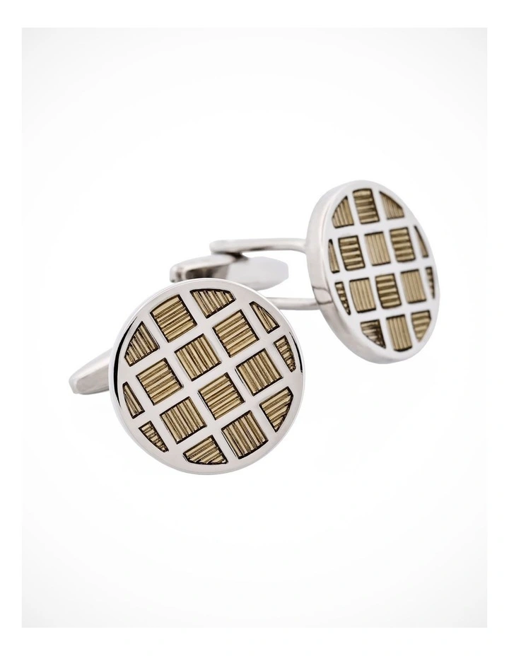 Light Grey Check Enamel Round Cufflinks image 2