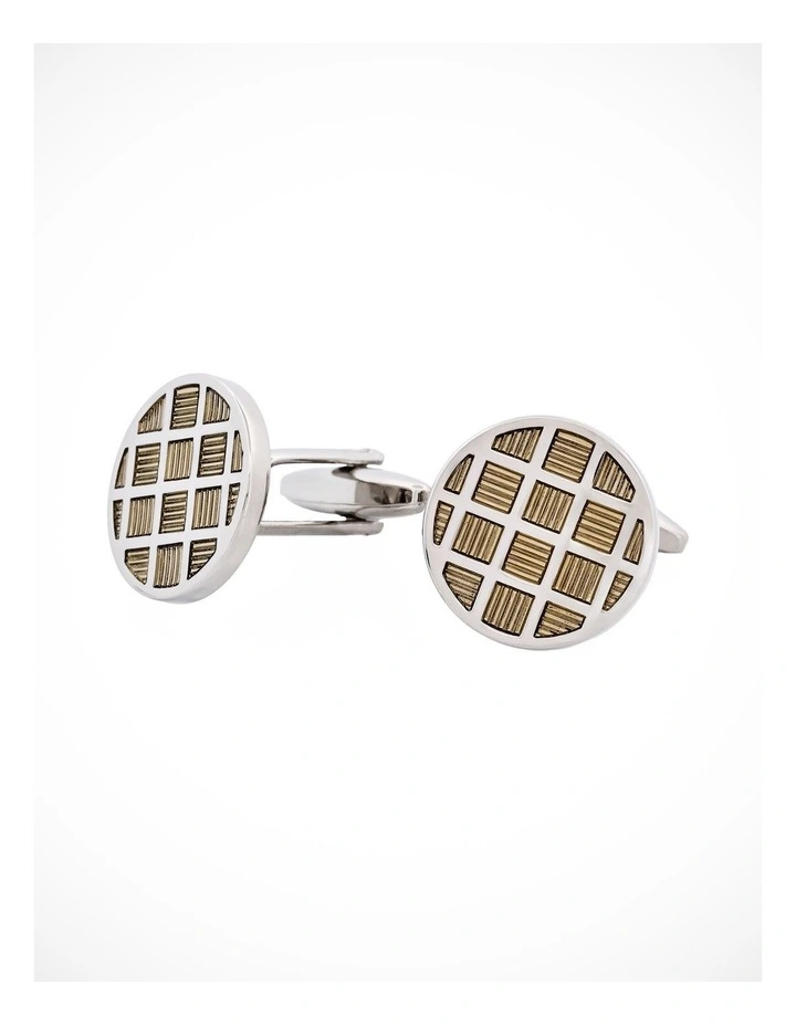 Light Grey Check Enamel Round Cufflinks image 3