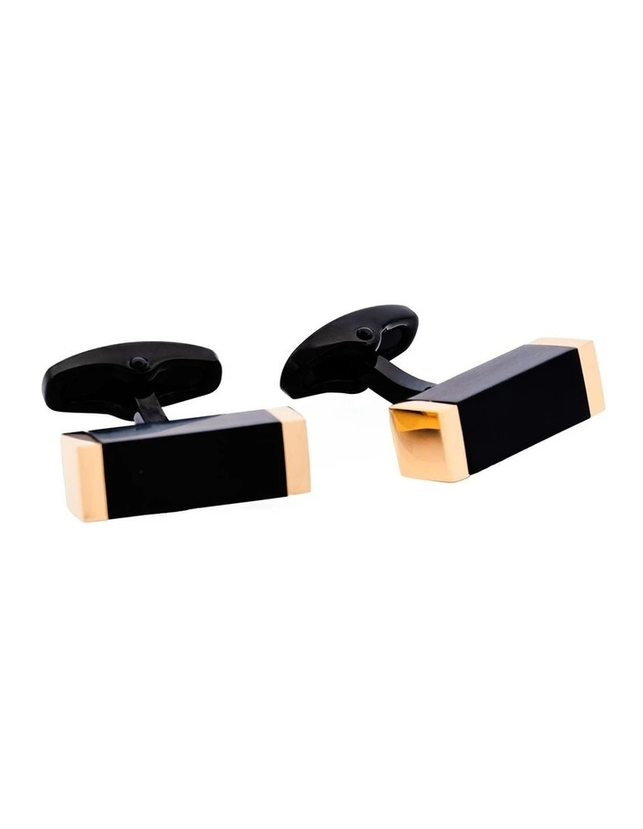 Ion Plated Gold Black Steel Cufflinks image 2