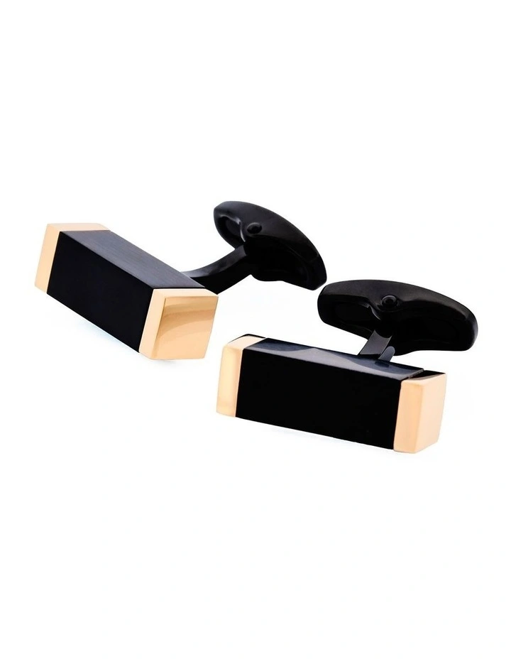 Ion Plated Gold Black Steel Cufflinks image 3