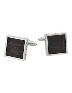 Square Black Cats Eye & Greek Key Boarder Cufflinks