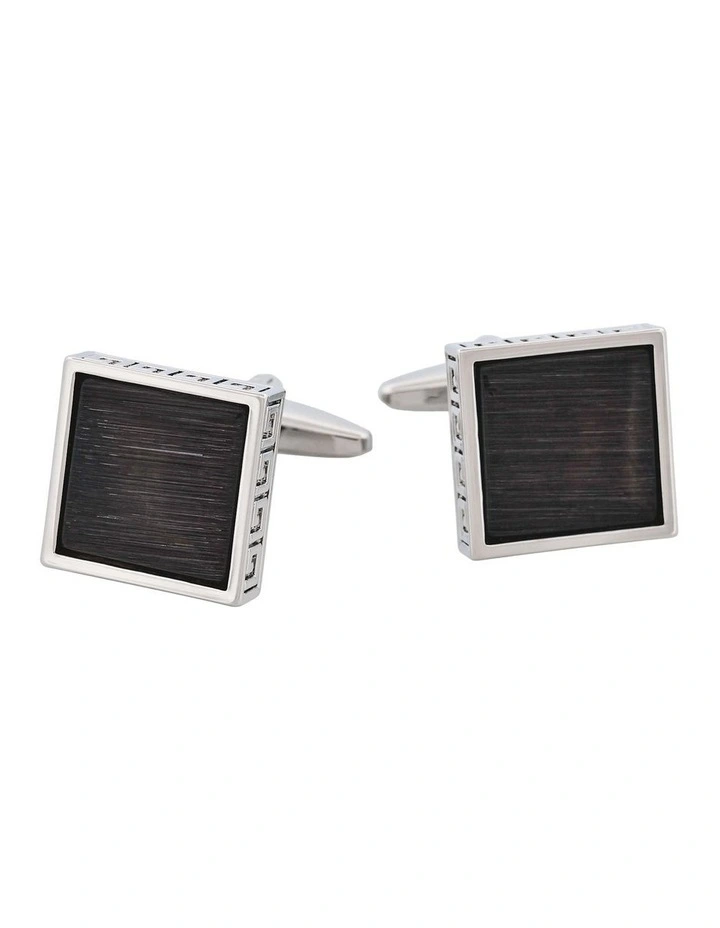 Square Black Cats Eye & Greek Key Boarder Cufflinks image 1
