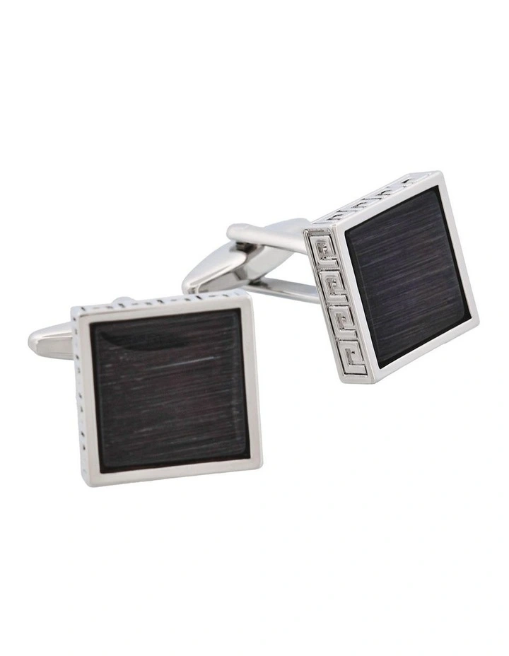 Square Black Cats Eye & Greek Key Boarder Cufflinks image 3