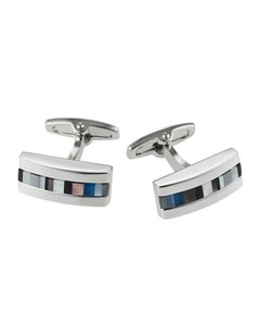 Rhodium & Onyx & Mop & Hematite & Black Lip Blue Glass Cufflinks