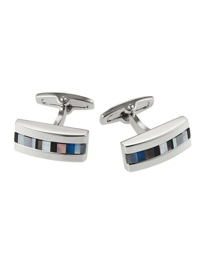 Rhodium & Onyx & Mop & Hematite & Black Lip Blue Glass Cufflinks image 1