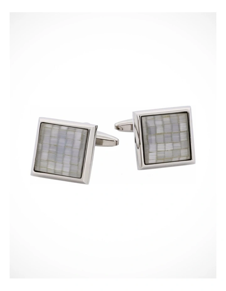 Rhodium Plated Grey Mosaic Cats Eye Square Cufflinks image 1