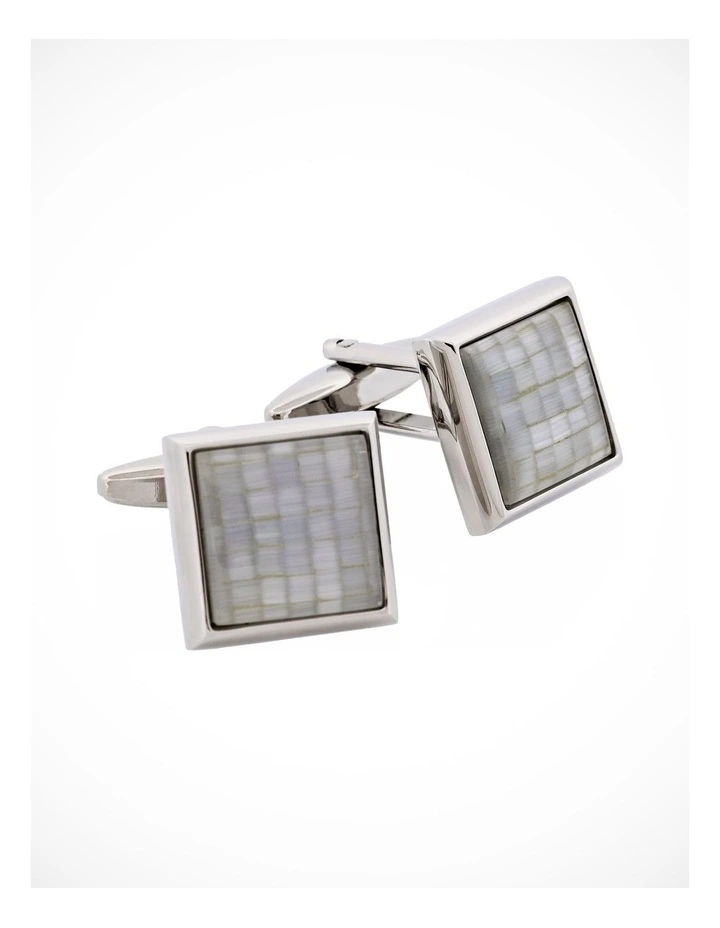Rhodium Plated Grey Mosaic Cats Eye Square Cufflinks image 2