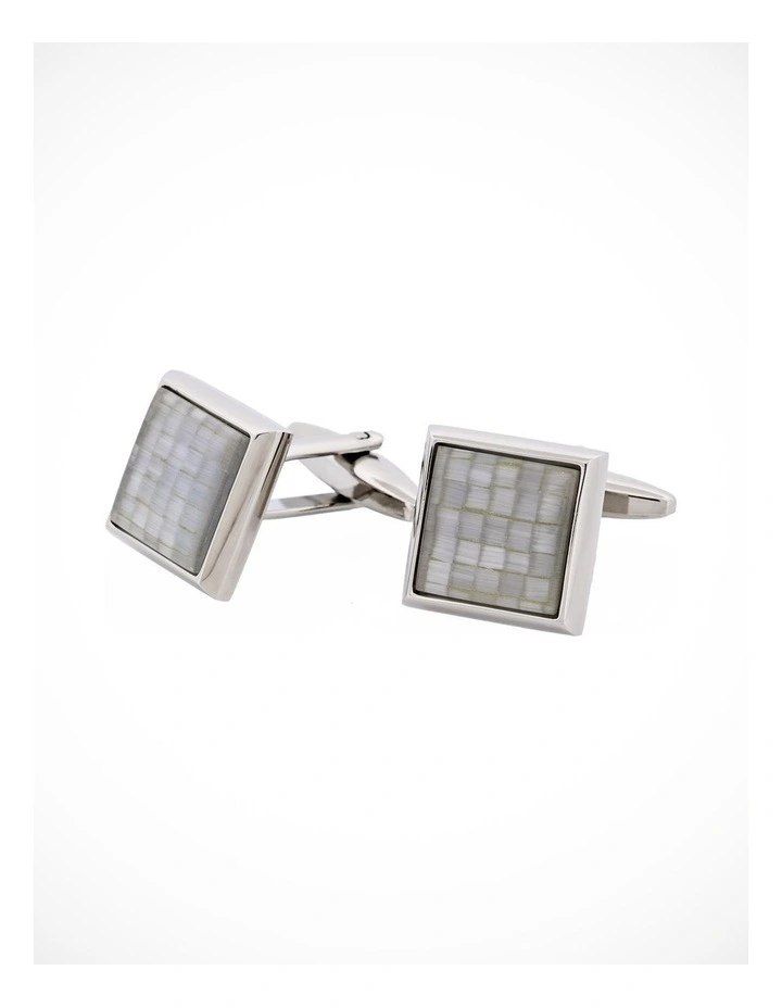 Rhodium Plated Grey Mosaic Cats Eye Square Cufflinks image 3