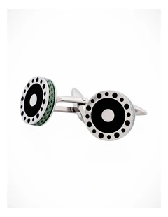 Stainless Steel & Green Carbon & Leather Cufflinks