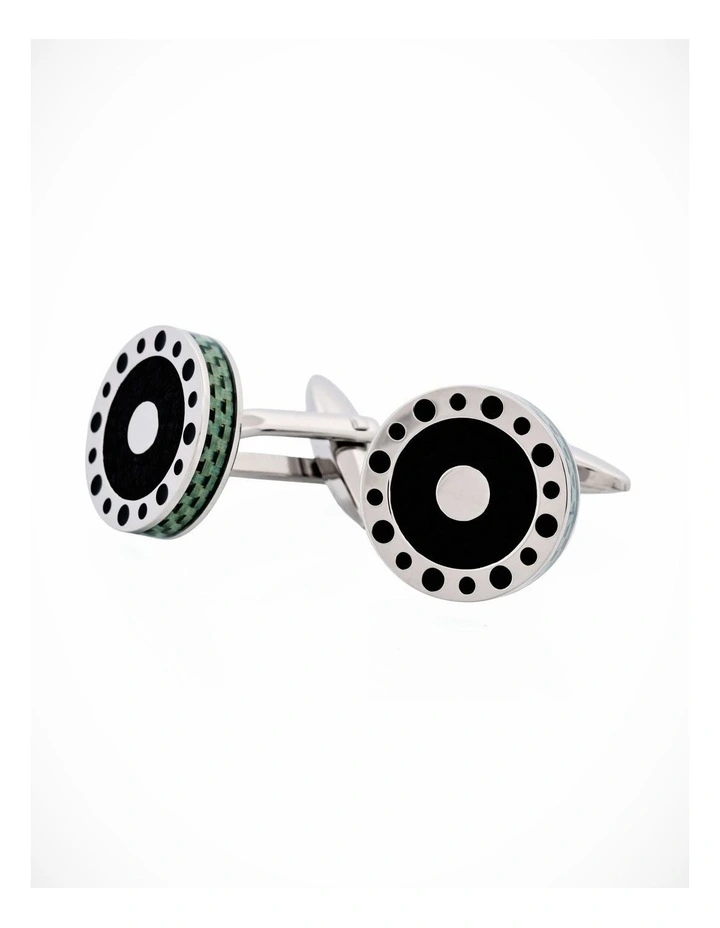 Stainless Steel & Green Carbon & Leather Cufflinks image 1