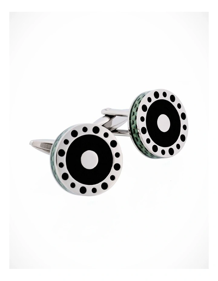 Stainless Steel & Green Carbon & Leather Cufflinks image 2