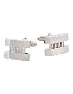 Rhodium Plated with Patterned Centre Cufflinks