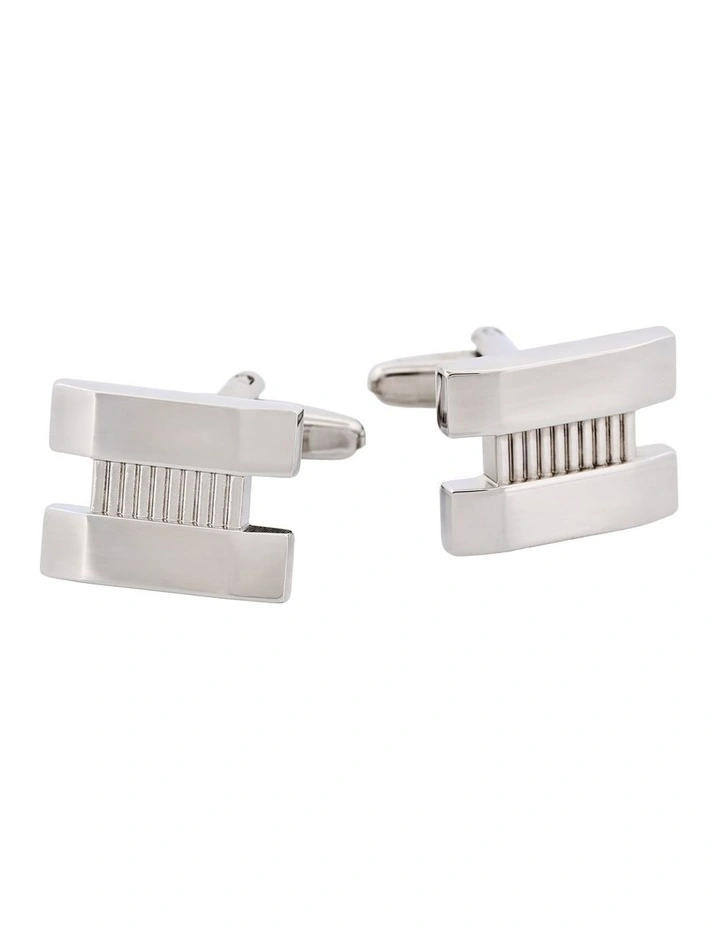 Rhodium Plated with Patterned Centre Cufflinks image 1