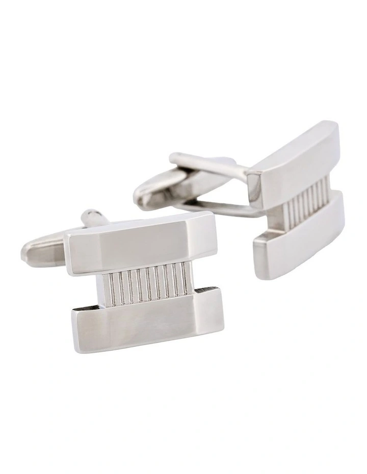 Rhodium Plated with Patterned Centre Cufflinks image 2