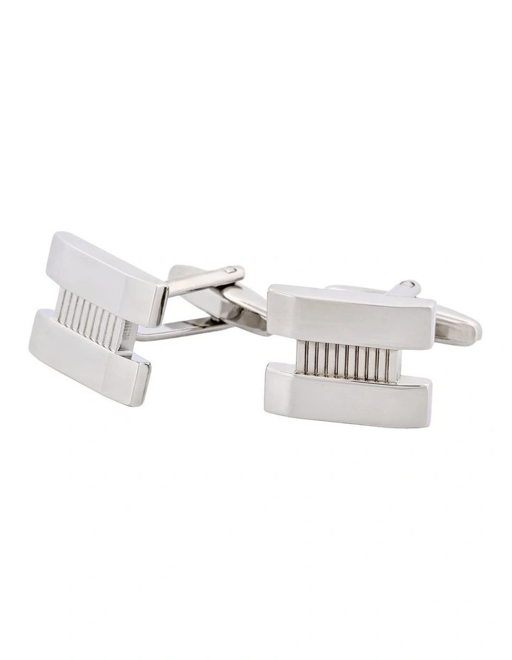 Rhodium Plated with Patterned Centre Cufflinks image 3