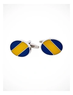 Blue & Yellow Striped Enamel Cufflinks