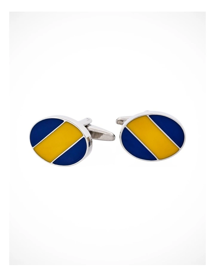 Blue & Yellow Striped Enamel Cufflinks image 1