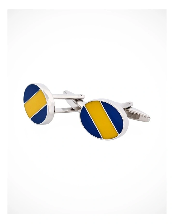 Blue & Yellow Striped Enamel Cufflinks image 2