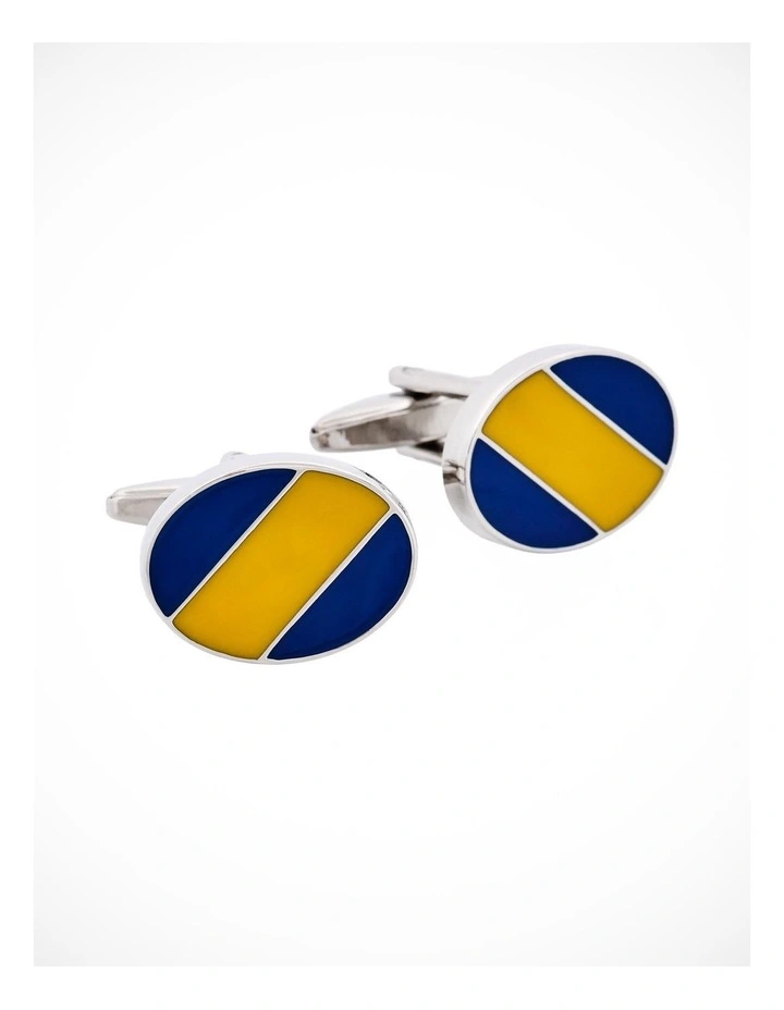 Blue & Yellow Striped Enamel Cufflinks image 3