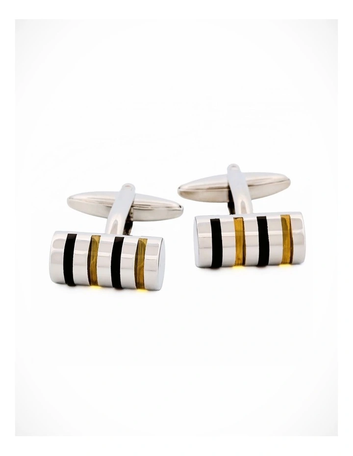 Rhodium Black White Cylinder Cufflinks image 1