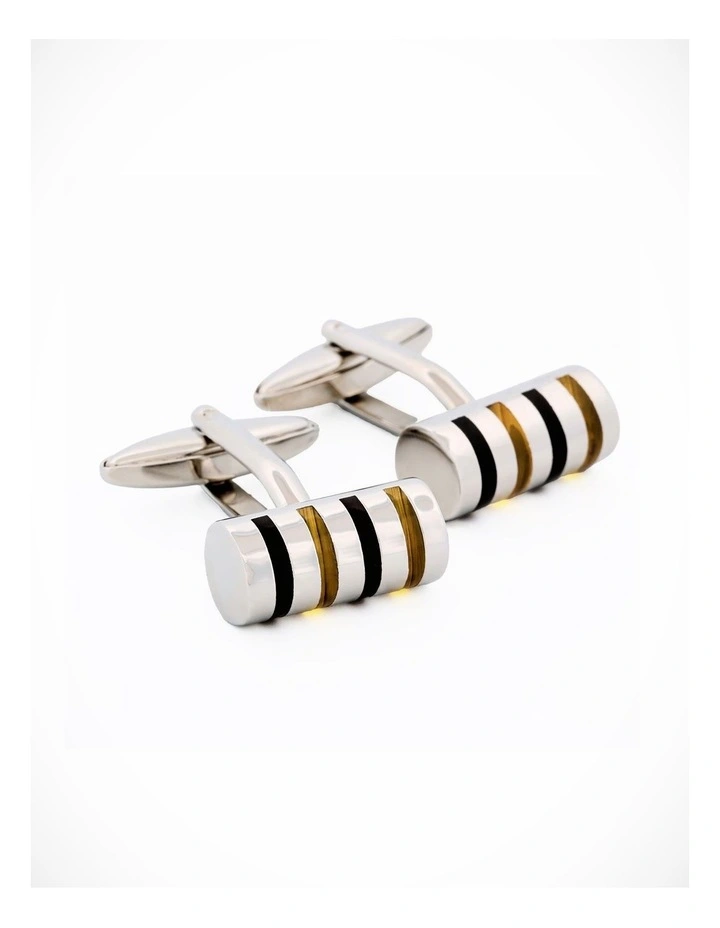 Rhodium Black White Cylinder Cufflinks image 2