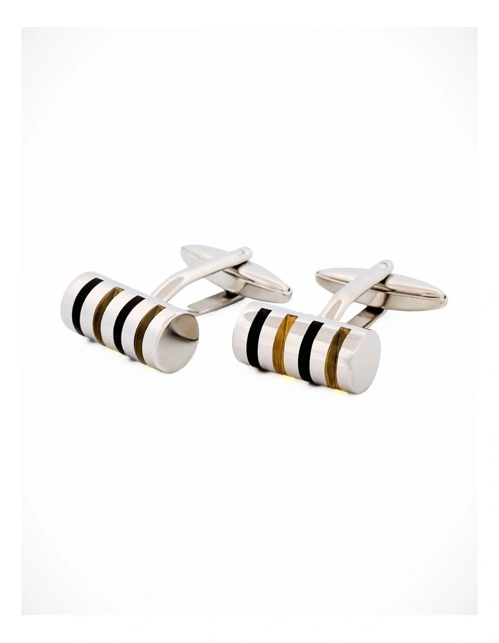 Rhodium Black White Cylinder Cufflinks image 3