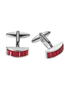 Rhodium Plated Siam Crystal Curved Shaped Cufflinks