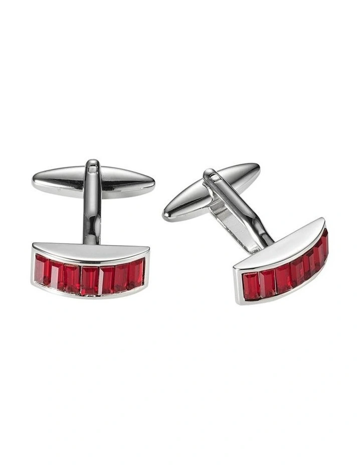 Rhodium Plated Siam Crystal Curved Shaped Cufflinks image 1